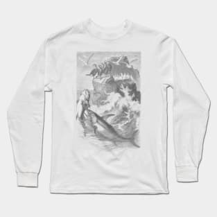 Fishing Scene Vintage Print Long Sleeve T-Shirt